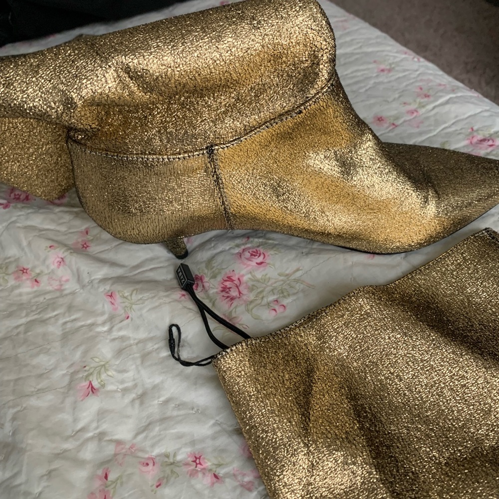 Gold Zara calf length boots. So cool!